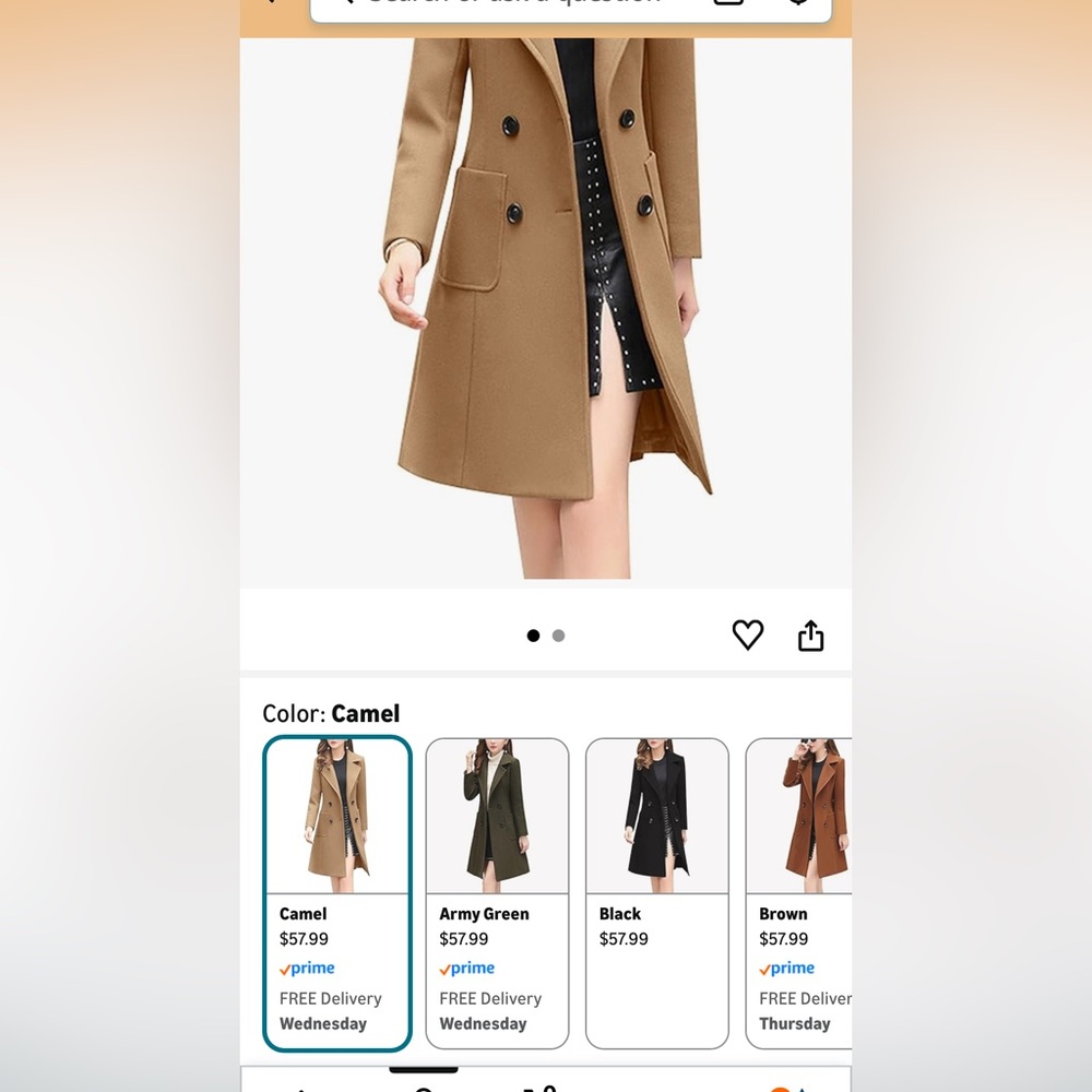 chouyatou Women Elegant Notched Collar Double Breasted Wool Blend Over Coat